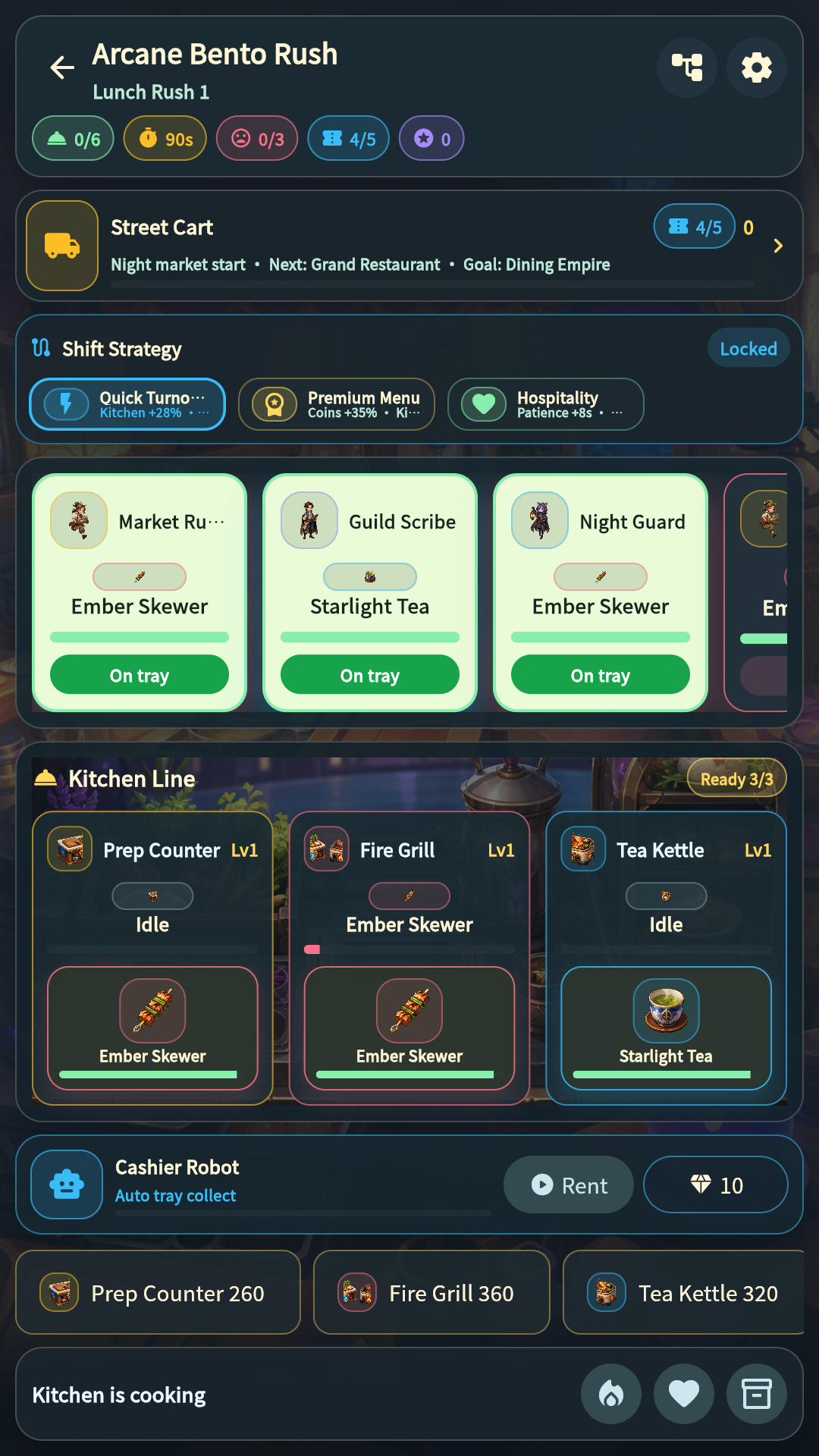 Arcane Bento Rush lunch shift screen