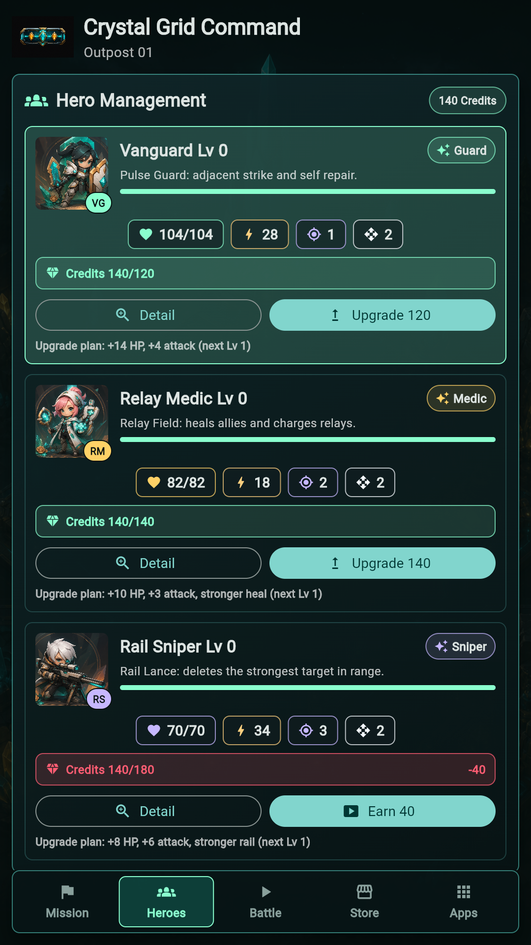 Crystal Grid Command hero screen